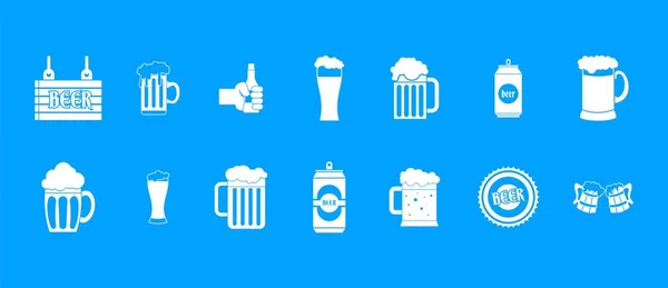 Beer icon blue set vector — Stock Vector