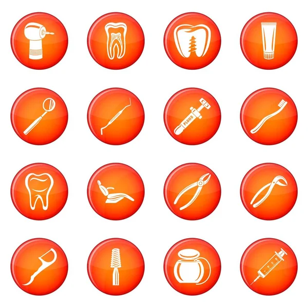 Dentist stomatologist icons set red vector — Stock Vector