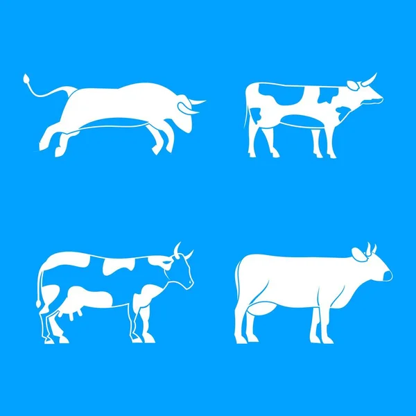 Bull, icona della mucca blu set vector — Vettoriale Stock