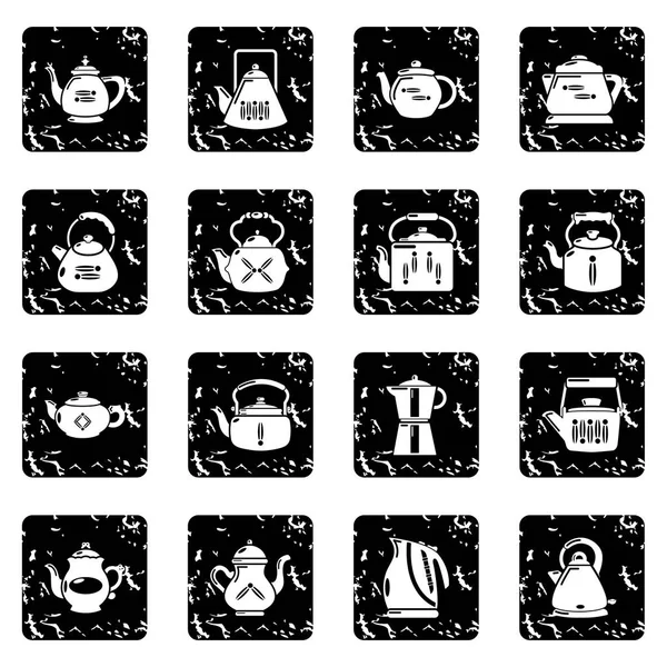 Teapot icons set grunge vector — Stock Vector