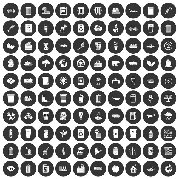 100 ecology icons set black circle — Stock Vector