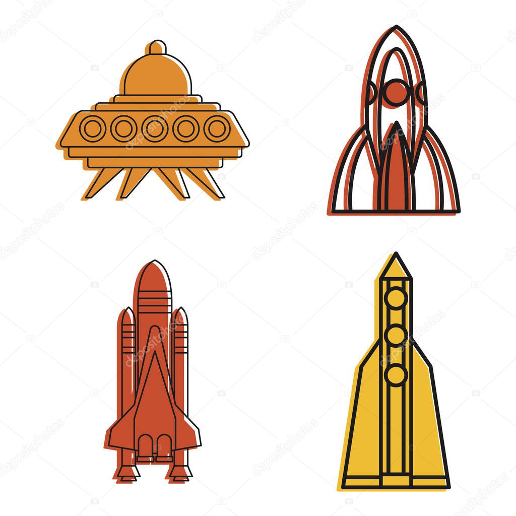 Spaceship icon set, color outline style
