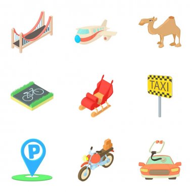 Ulaşım teknolojisi Icons set, karikatür tarzı