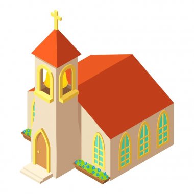 Kilise kule kutsal kişilerin resmi, izometrik stili