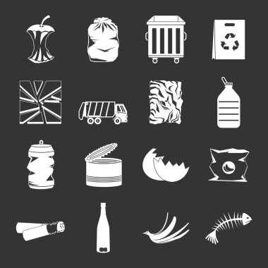Gri vektör atık ve çöp Icons set