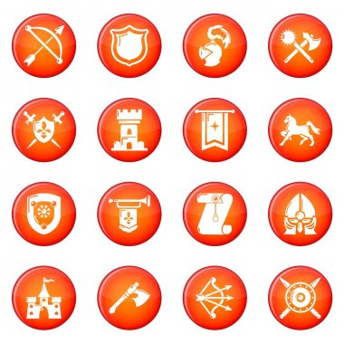 Kırmızı vektör şövalye Ortaçağ Icons set