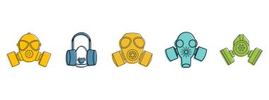 Gaz maskesi simge kümesi, renk anahat stili