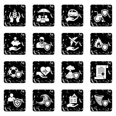Grunge vektör sigorta Icons set