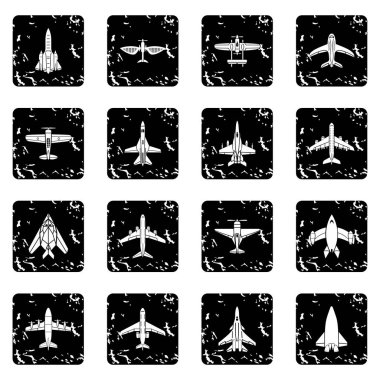 Grunge vektör uçak üstten görünüm Icons set
