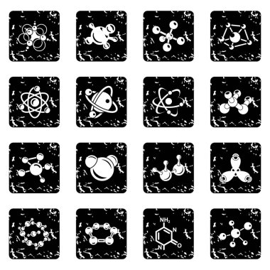 Grunge vektör molekül Icons set