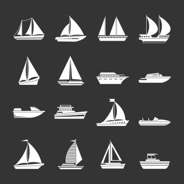 Gri vektör tekne ve gemi Icons set