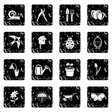 Grunge vektör bahar Icons set