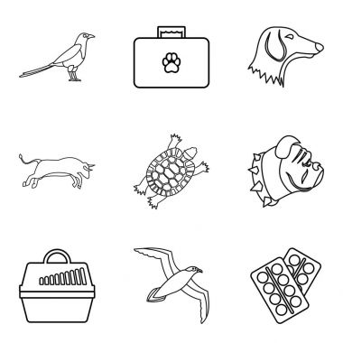 Yaralı hayvan Icons set, anahat stili