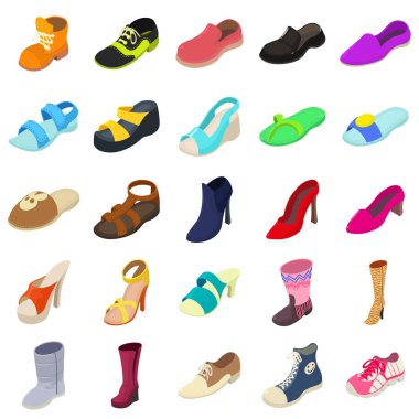 Ayakkabı Moda Icons set, izometrik stili türleri