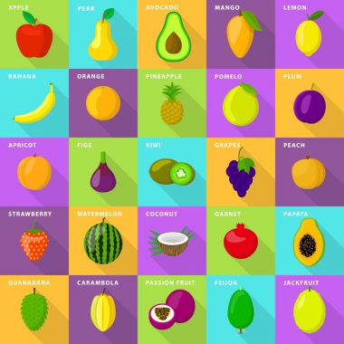 Taze simgeler kümesi, düz stil karışık meyve gıda