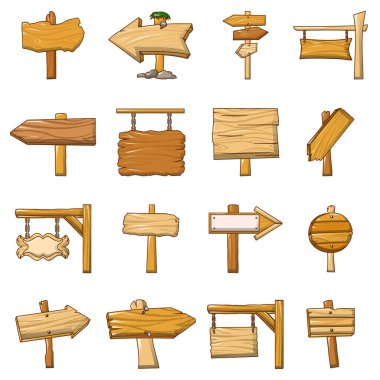 Tabelasını yol ahşap Icons set, karikatür tarzı