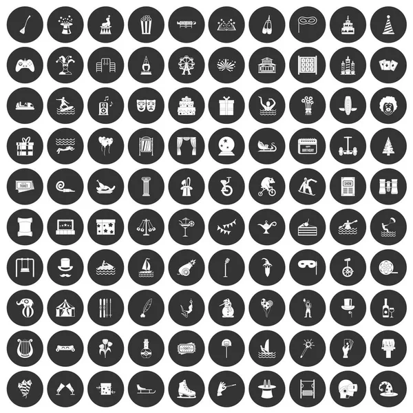 Siyah Daire 100 eğlence Icons set — Stok Vektör