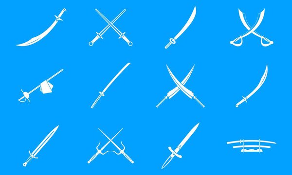 Sword icon blue set vector