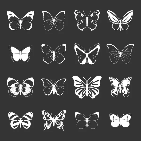 Conjunto mariposa vector gris — Vector de stock
