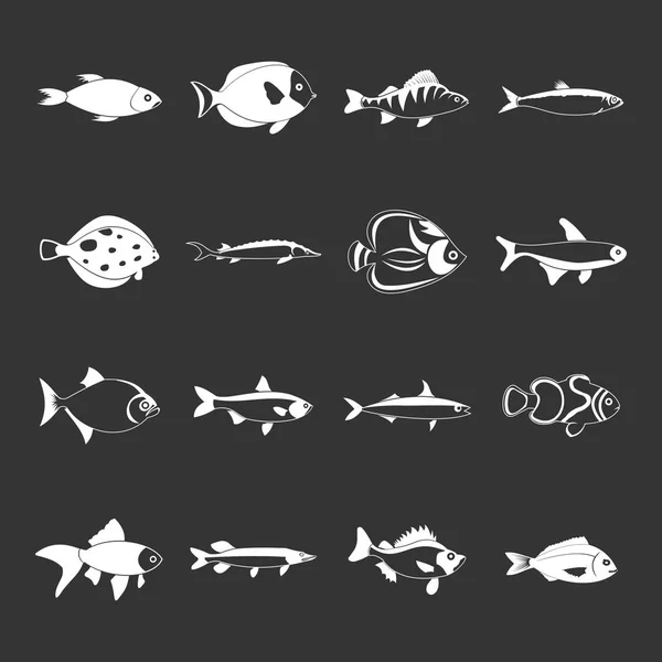 Iconos de pescado conjunto vector gris — Vector de stock
