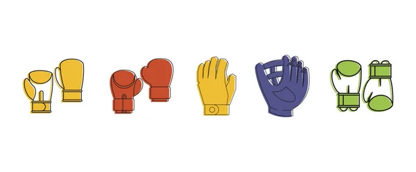 Conjunto de iconos de guantes deportivos, estilo de contorno de color — Vector de stock