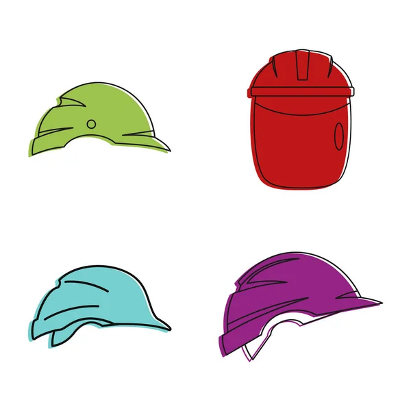Conjunto de ícones de capacete de construção, estilo de contorno de cor — Vetor de Stock