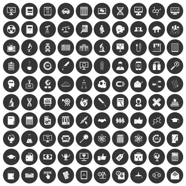 100 Analytics-Symbole setzen schwarzen Kreis — Stockvektor