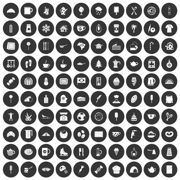 Siyah Daire 100 kahve Icons set — Stok Vektör
