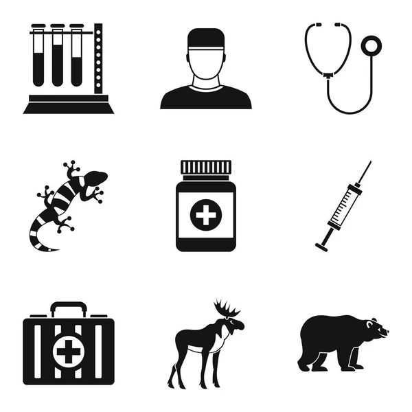 Opieka nad zwierzętami zestaw ikon, prosty styl — Wektor stockowy