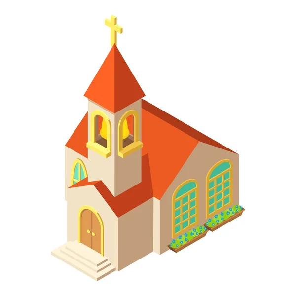 Kereszt ikon, izometrikus stílusú templom — Stock Vector