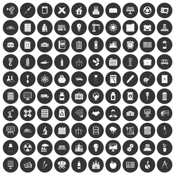 100 bedrijf iconen instellen zwarte cirkel — Stockvector