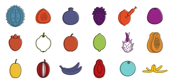 Conjunto de iconos de frutas, estilo de contorno de color — Archivo Imágenes Vectoriales