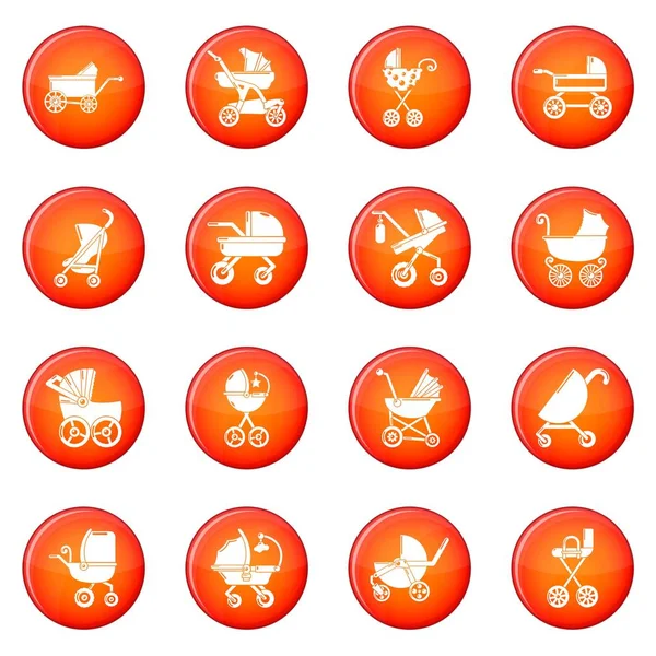 Wózek dziecięcy ikony czerwony wektor zestaw — Wektor stockowy