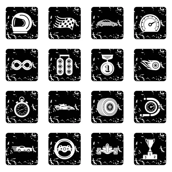 Pictograme de curse auto set vector grunge — Vector de stoc