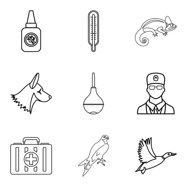 Conjunto de iconos de Doctor para animales, estilo de contorno — Vector de stock