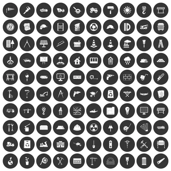 100 stavební místo ikony nastavit černý kruh — Stockový vektor