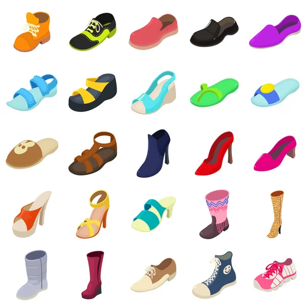 Schoenen mode soorten iconen set, isometrische stijl — Stockvector