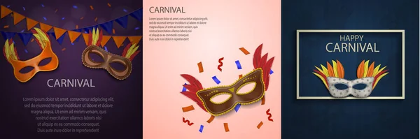 Karnevalsmaske Bannerkonzept Set, realistischer Stil — Stockvektor