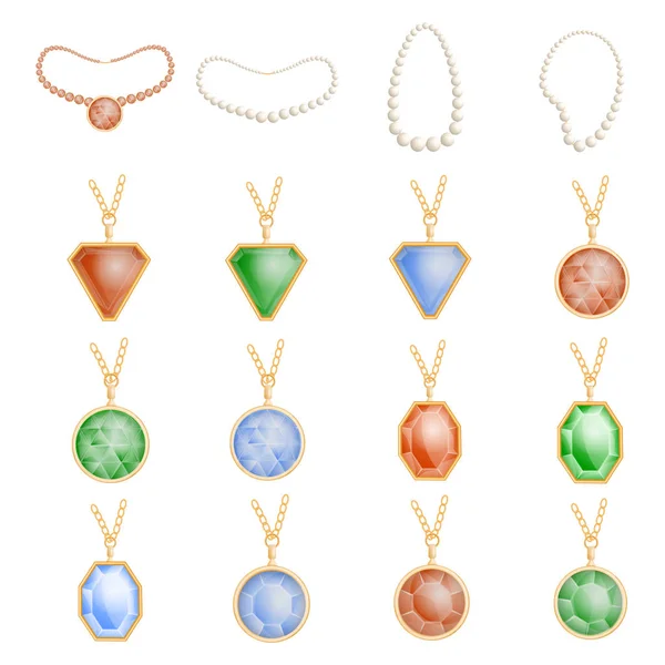 Conjunto de mockup cadeia de jóias colar, estilo realista —  Vetores de Stock