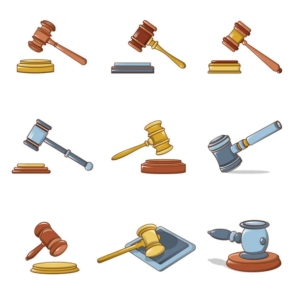 Judge hammer icons set, cartoon style — Stock Vector