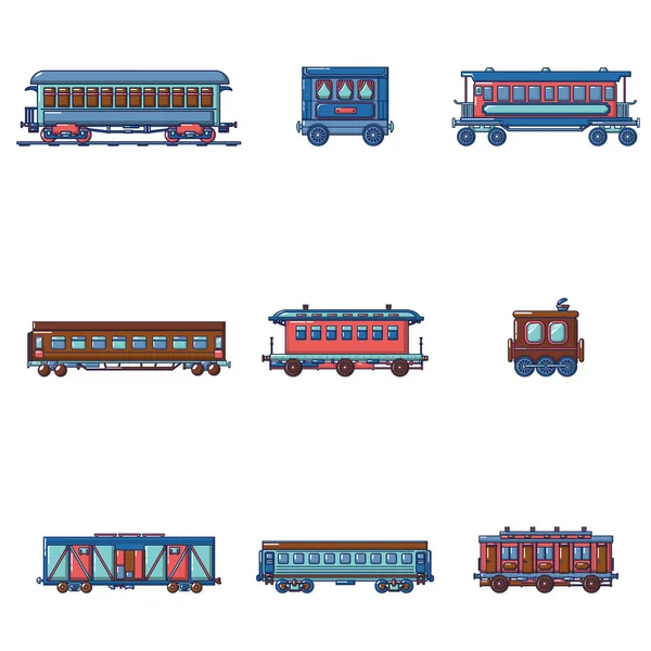 Subway train metro icons set, cartoon style — Stock Vector