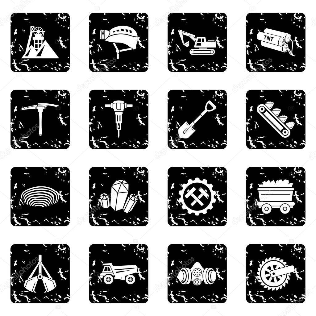 Coal mine icons set grunge vector