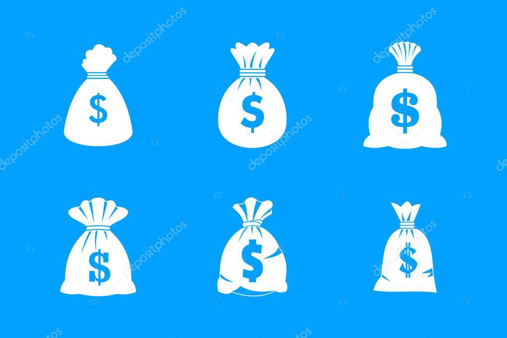 Money bag icon blue set vector