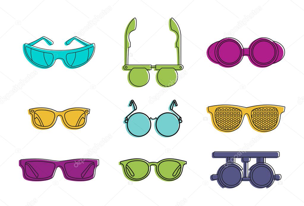 Glasses icon set, color outline style