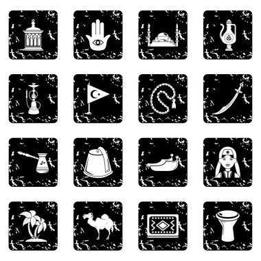 Türkiye'de seyahat simgeler kümesi grunge vektör