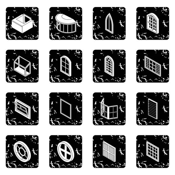 Ventana forma iconos conjunto grunge vector — Archivo Imágenes Vectoriales