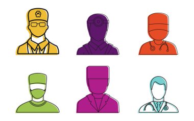 Doktor avatar simge kümesi, renk anahat stili