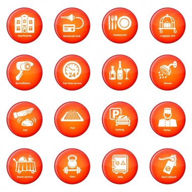 Otel hizmeti simgelerini kırmızı vektör ayarla