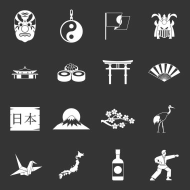 Japonya Icons set gri vektör