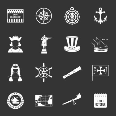 Gri vektör Kolomb Günü Icons set